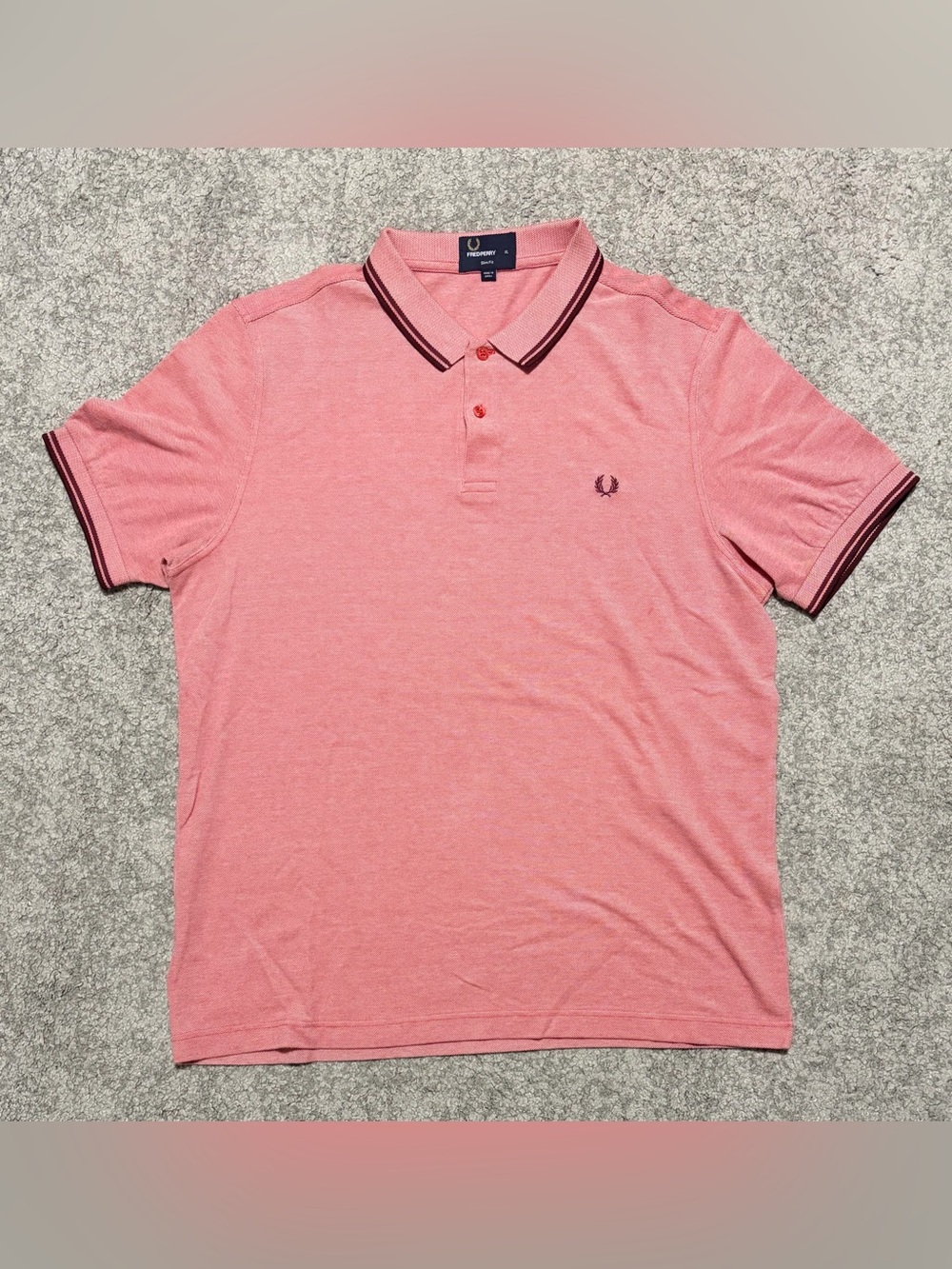 Fred Perry Pink Polo with Contrast Burgundy Trim